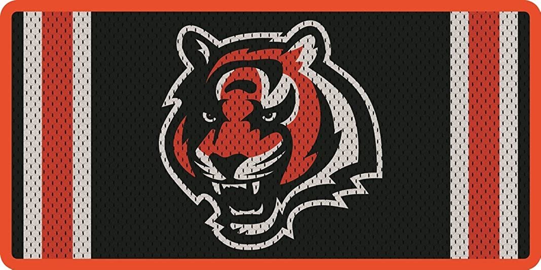 Cincinnati Bengals Premium Laser Cut Tag License Plate, Jersey Design, Mirrored Acrylic Inlaid, 12x6 Inch