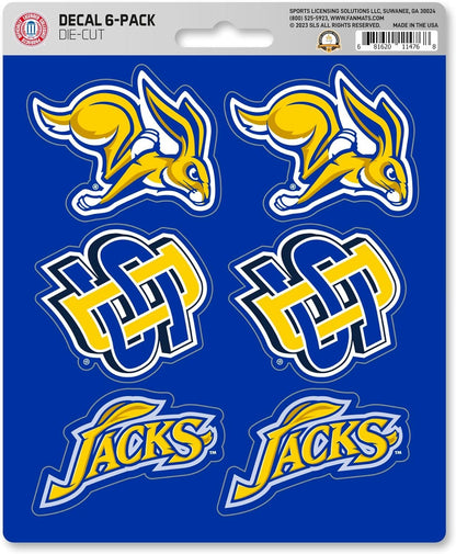 South Dakota State University Jackrabbits 6-Piece Decal Sticker Set, 5x6 Inch Sheet, Gift for football fans for any hard surfaces around home, automotive, personal items