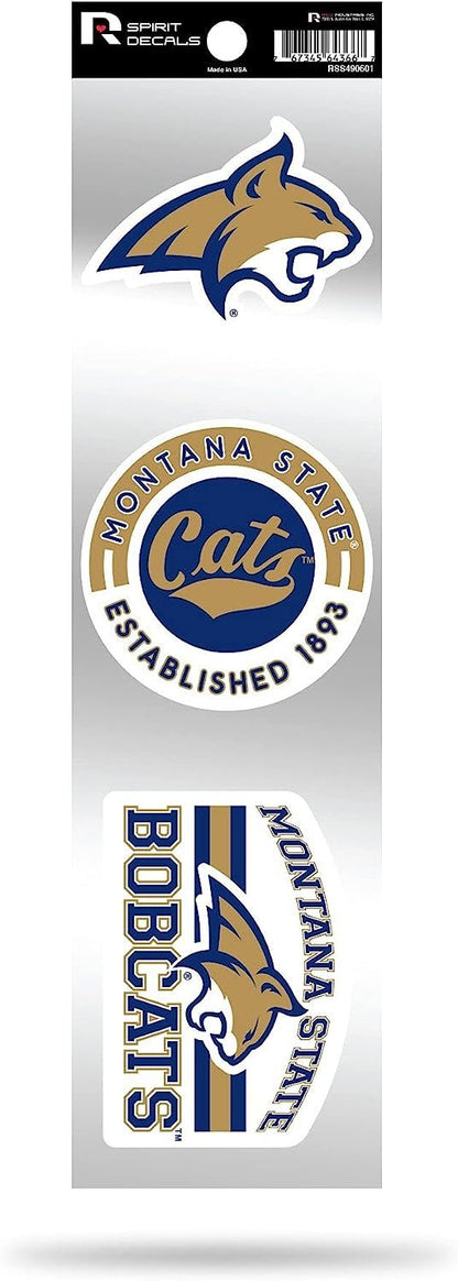 Montana State University Bobcats 3-Piece Retro Decal Sticker Sheet, Die Cut, Clear Backing, 3x12 Inch