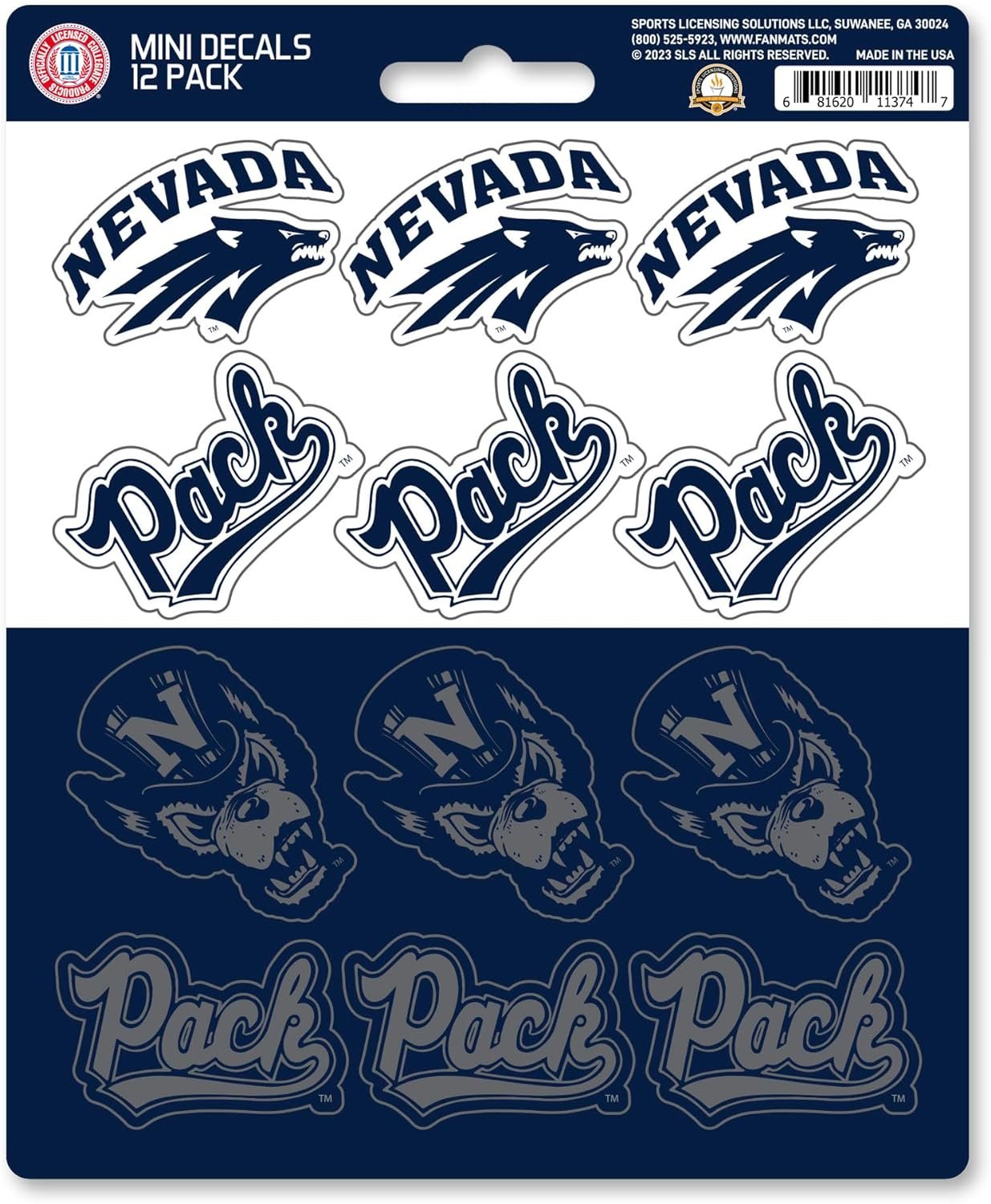 University of Nevada Wolfpack 12-Piece Mini Decal Sticker Set, 5x6 Inch Sheet, Gift for football fans for any hard surfaces around home, automotive, personal items