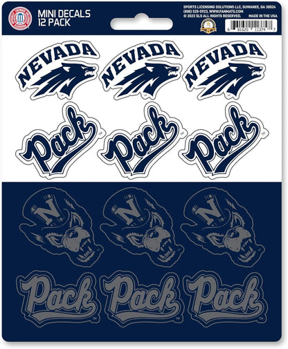 University of Nevada Wolfpack 12-Piece Mini Decal Sticker Set, 5x6 Inch Sheet, Gift for football fans for any hard surfaces around home, automotive, personal items