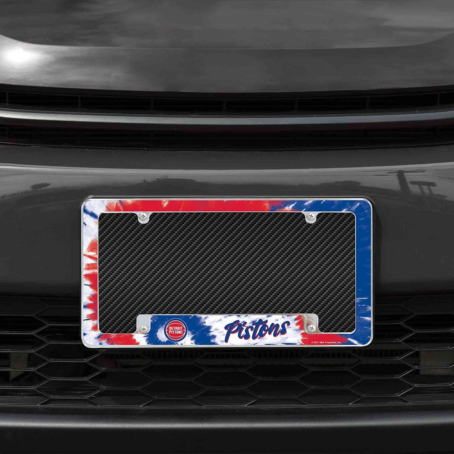 Detroit Pistons Metal License Plate Frame Chrome Tag Cover Tie Dye Design 6x12 Inch