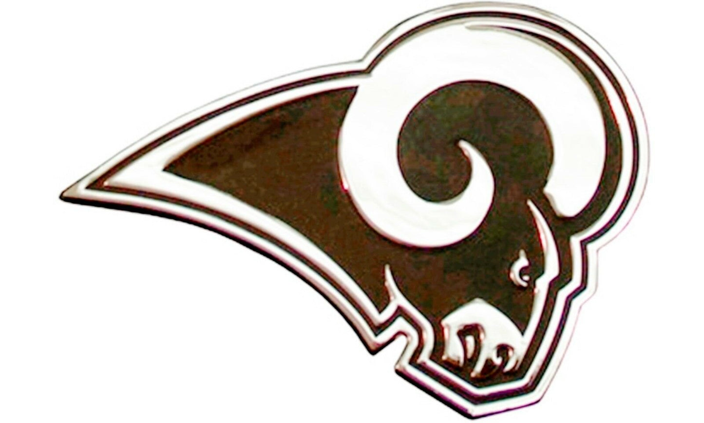 Los Angeles Rams Premium Solid Metal Raised Auto Emblem Chrome Decal Adhesive Tape Backing