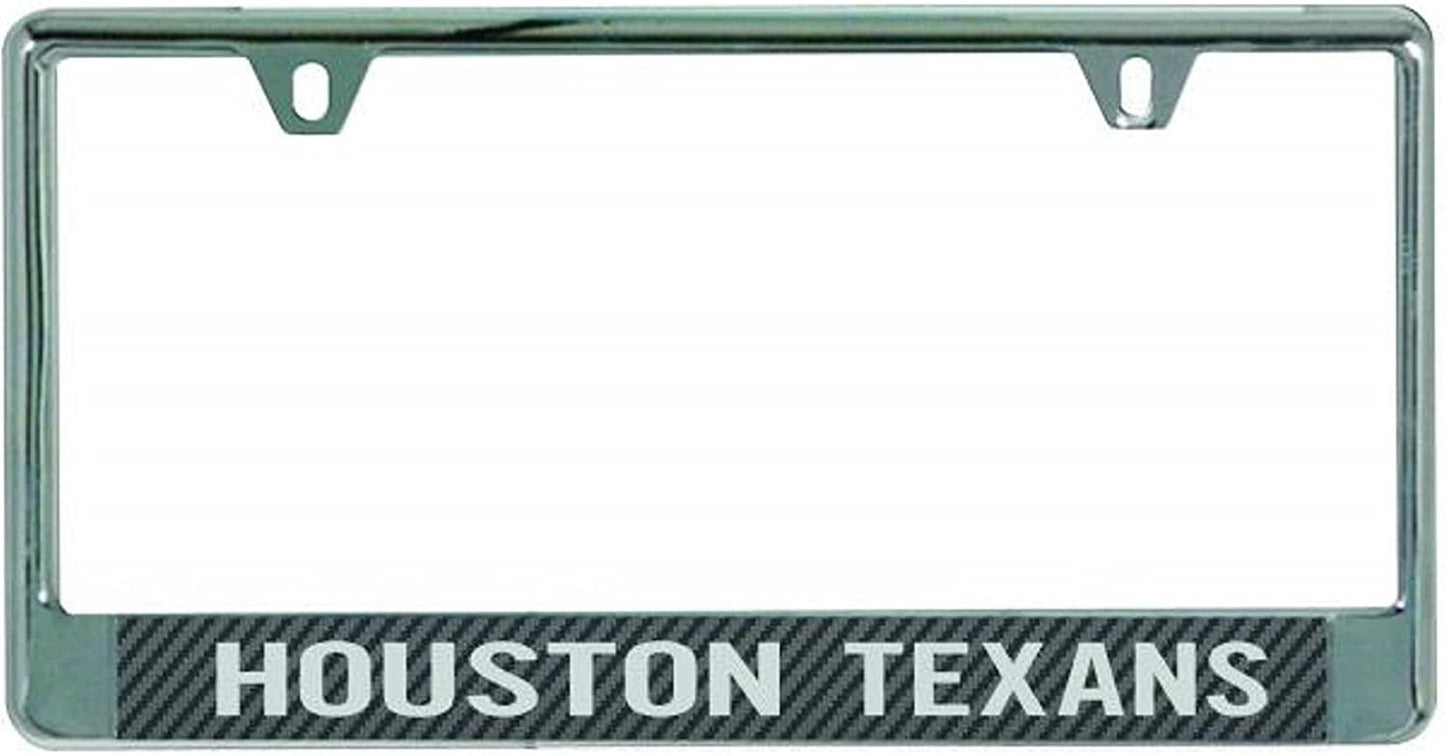 Houston Texans Chrome Metal License Plate Frame Tag Cover, Carbon Fiber Design, Acrylic Laser Inserts, 6x12 Inch