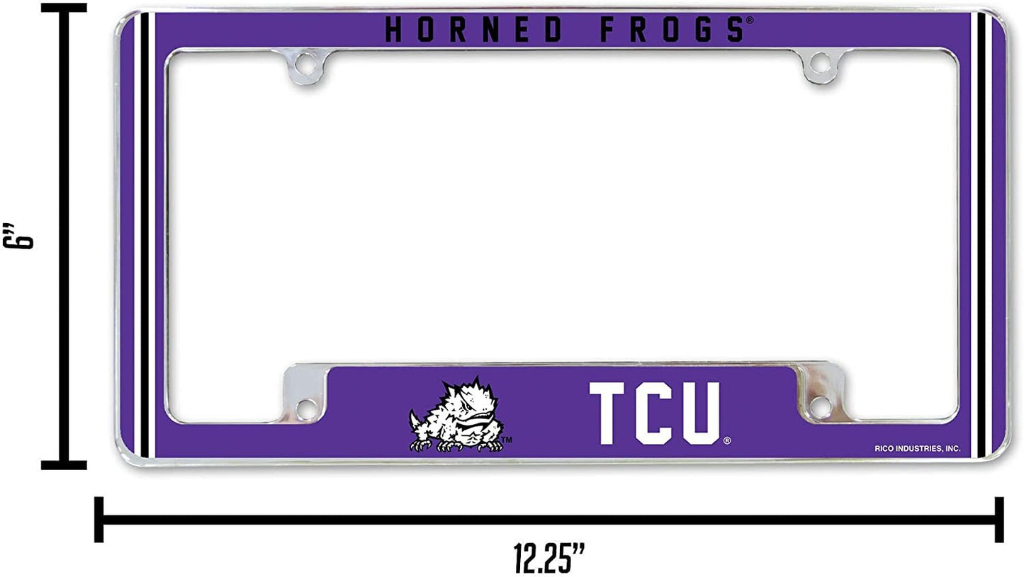 Texas Christian University Horned Frogs TCU Metal License Plate Frame Chrome Tag Cover 12x6 Inch Alternate Design