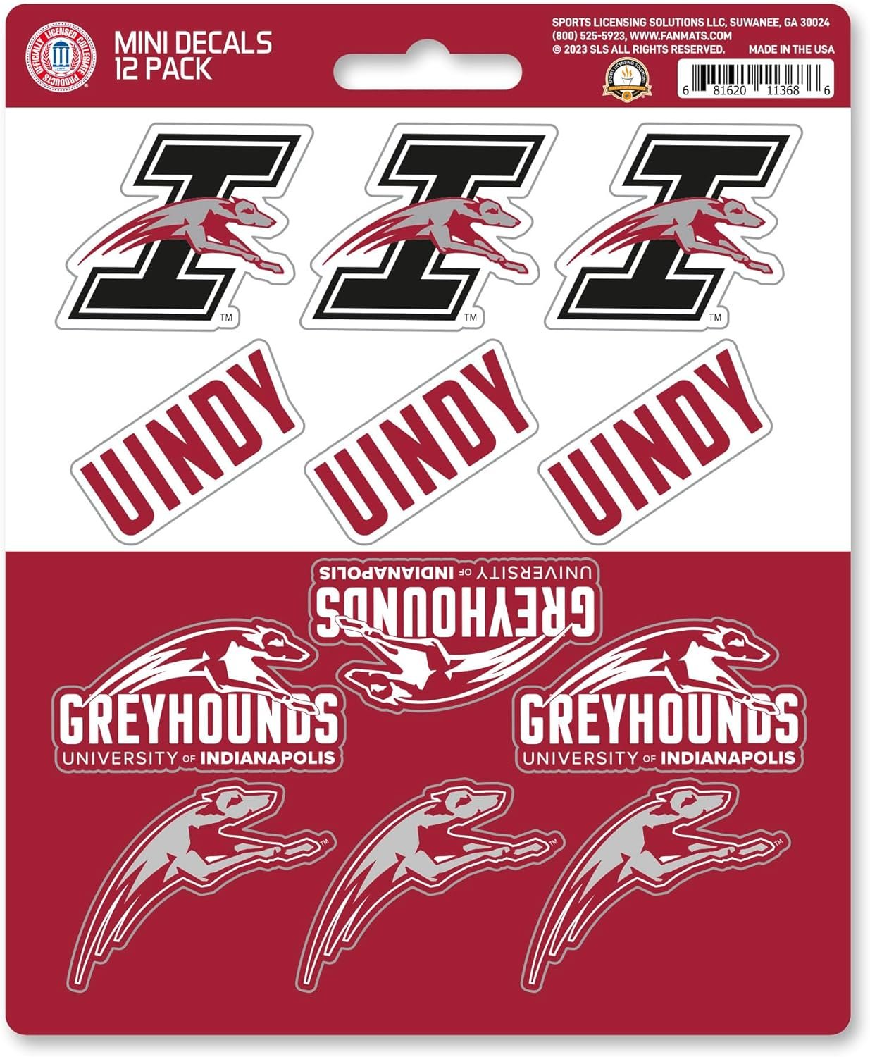 University of Indianapolis Greyhounds 12-Piece Mini Decal Sticker Set, 5x6 Inch Sheet, Gift for football fans for any hard surfaces around home, automotive, personal items