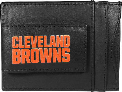 Cleveland Browns Black Leather Wallet, Front Pocket Magnetic Money Clip, Printed Logo