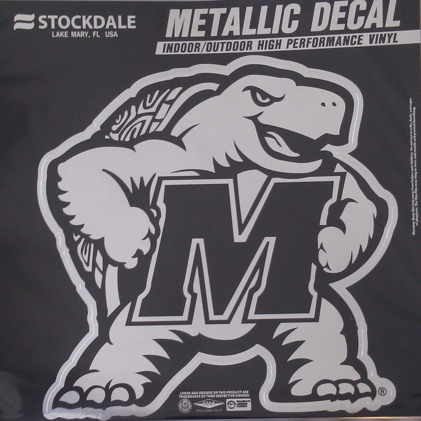 University of Maryland Terrapins 12 Inch Decal Sticker, Metallic Chrome Shimmer Design