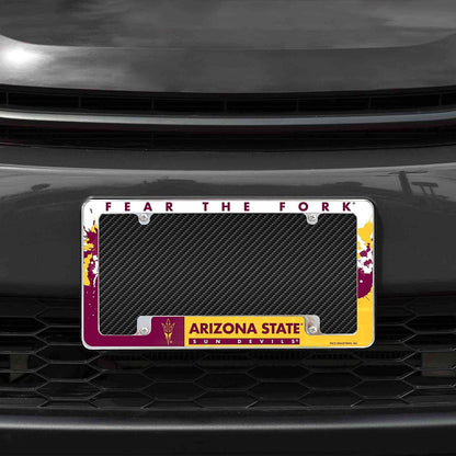 Arizona State Unversity Sun Devils Metal License Plate Frame Chrome Tag Cover All Over Design 6x12 Inch