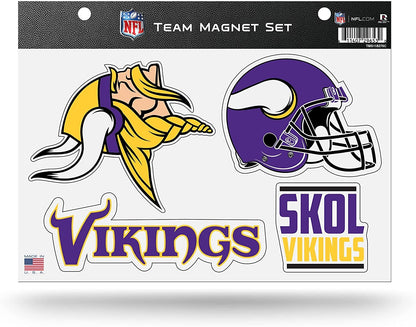 Minnesota Vikings Team Multi Magnet Set, 8.5x11 Inch Sheet, Die Cut, Auto Home