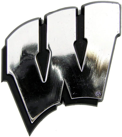 University of Wisconsin Badgers Chrome Plastic Molded Automobile Emblem, 3 Inch, Adhesive Tape Backing