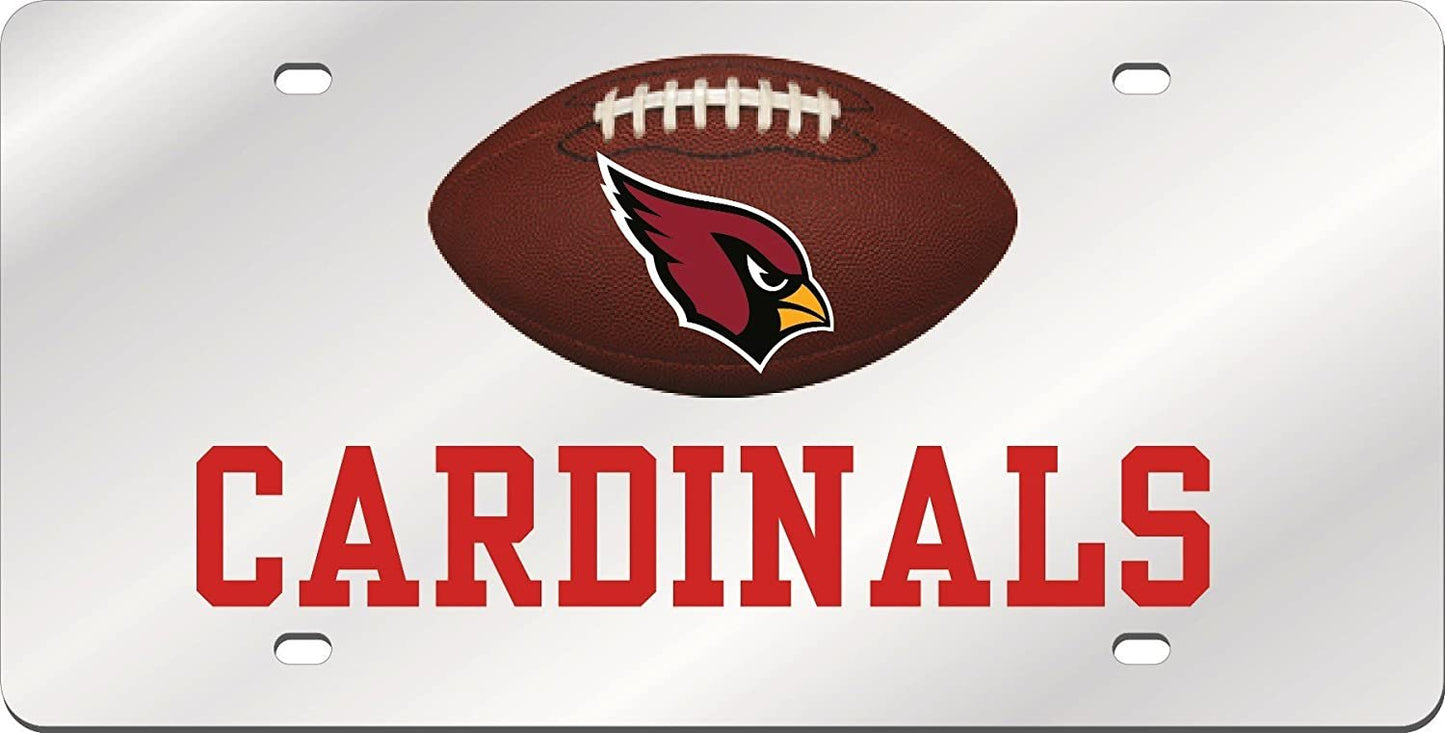 Arizona Cardinals Premium Laser Cut Tag License Plate, Football, Mirrored Acrylic Inlaid, 6x12 Inch