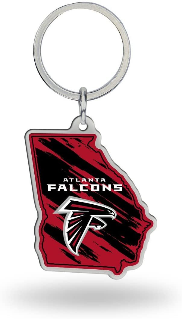 Atlanta Falcons Premium Metal Keychain, State Shaped, Team Color