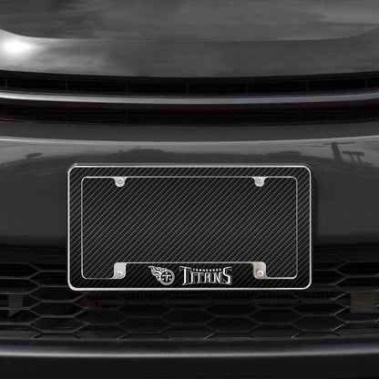 Tennessee Titans Metal License Plate Frame Chrome Tag Cover, Carbon Fiber Design, 6x12 Inch