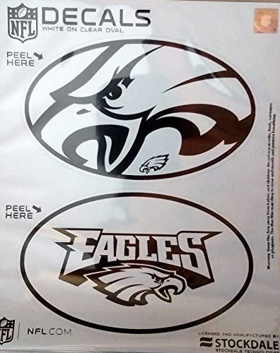 Philadelphia Eagles 2-Piece White and Clear Euro Decal Sticker Set, 4x2.5 Inch Each