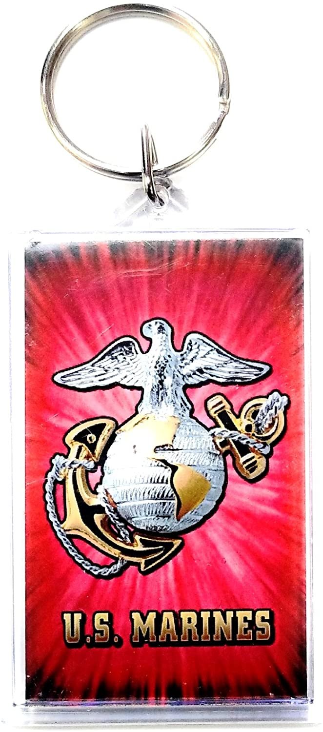 Marines 2x3 Acrylic Keychain w/1" Keyring Decal Logo Emblem United States US Military Marine Corp