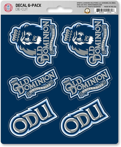 Old Dominion University Monarchs 6-Piece Decal Sticker Set, 5x6 Inch Sheet, Gift for football fans for any hard surfaces around home, automotive, personal items