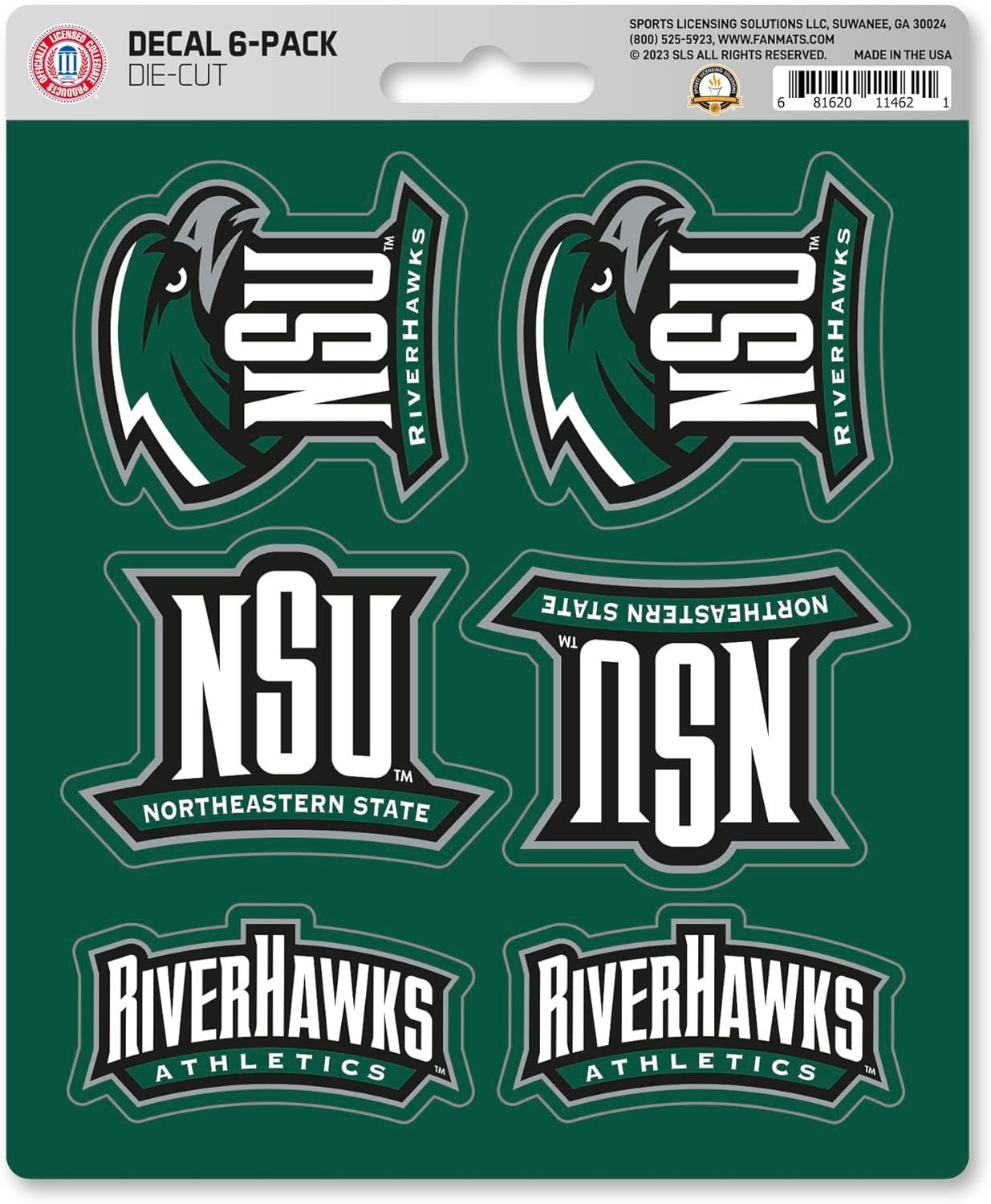 Northeastern State University Riverhawks 6-Piece Decal Sticker Set, 5x6 Inch Sheet, Gift for football fans for any hard surfaces around home, automotive, personal items