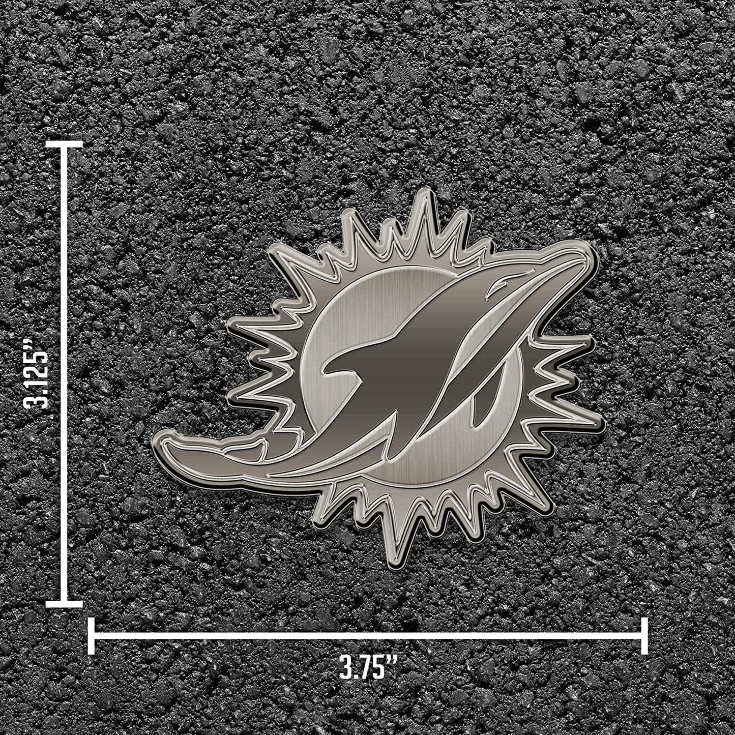 Miami Dolphins Solid Metal Auto Emblem Antique Nickel Design
