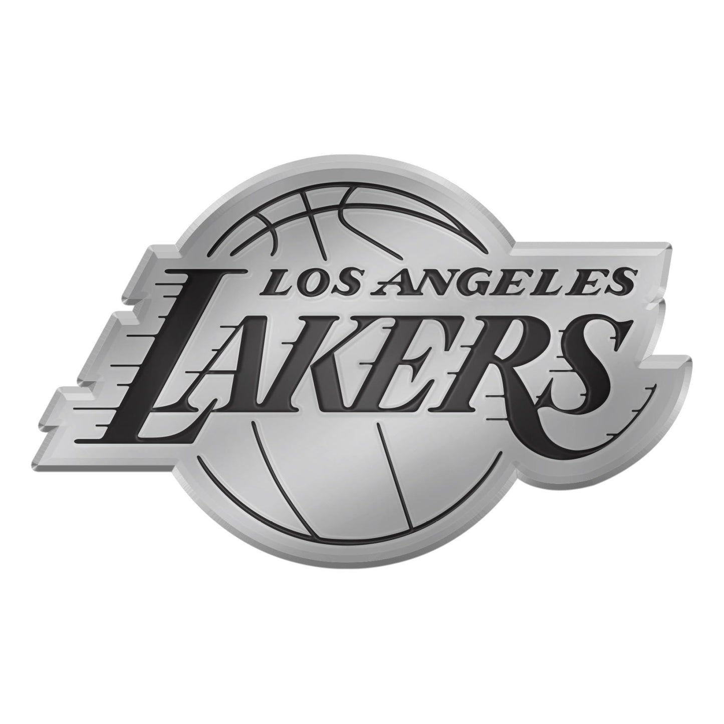 Los Angeles Lakers Auto Emblem, Plastic Molded, Silver Chrome Color, Raised 3D Effect, Adhesive Backing
