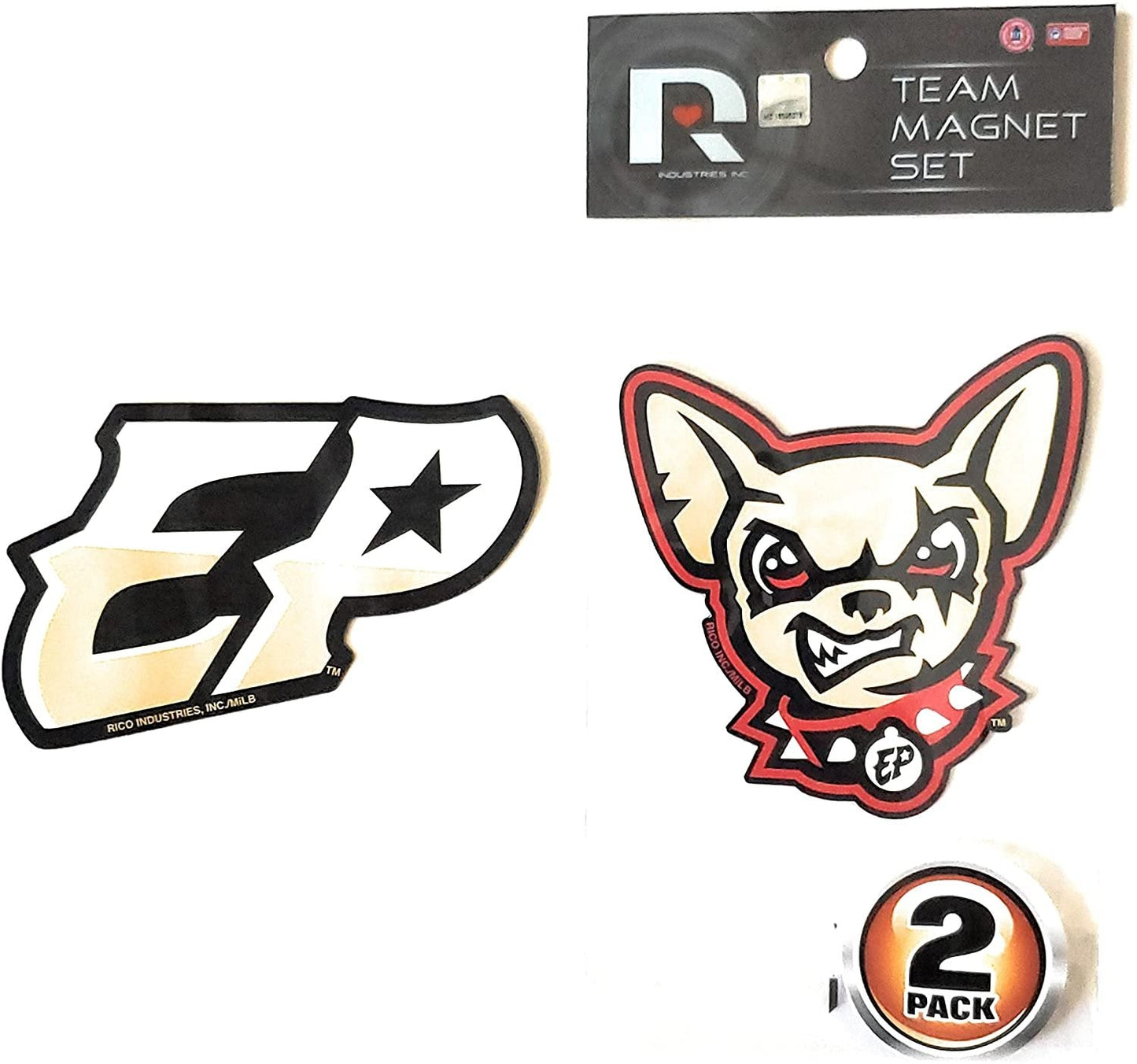 El Paso Chihuahuas 2-Piece Die Cut Team Logo Magnet Set, 3 Inch Magnets, Home or Auto Use, Officially Licensed, Made in the USA
