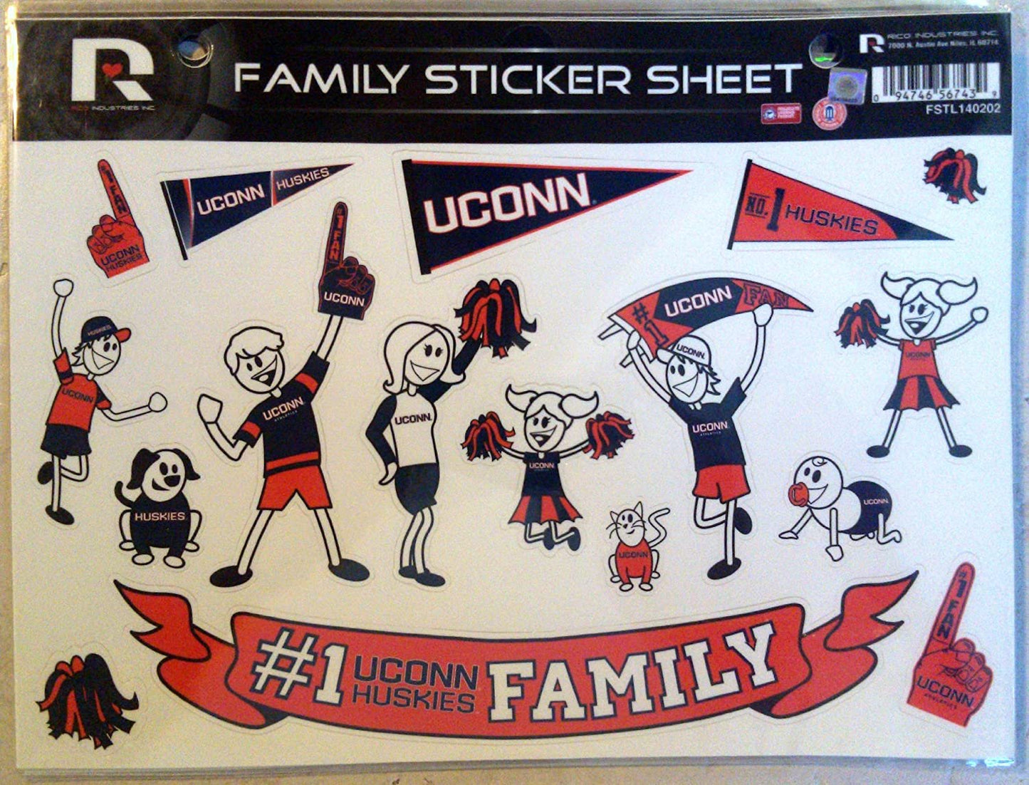 University of Connecticut Huskies UConn Family Spirit Window Stickers Decal, 8x11 Inch