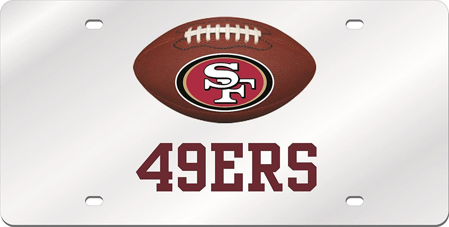 San Francisco 49ers Premium Laser Cut Tag License Plate, Football, Mirrored Acrylic Inlaid, 12x6 Inch