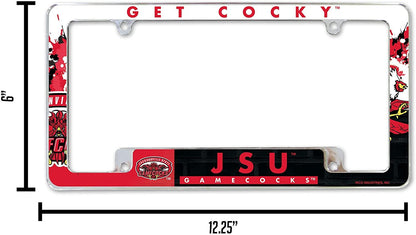 Jacksonville State University Gamecocks Metal License Plate Frame Chrome Tag Cover All Over Design 6x12 Inch