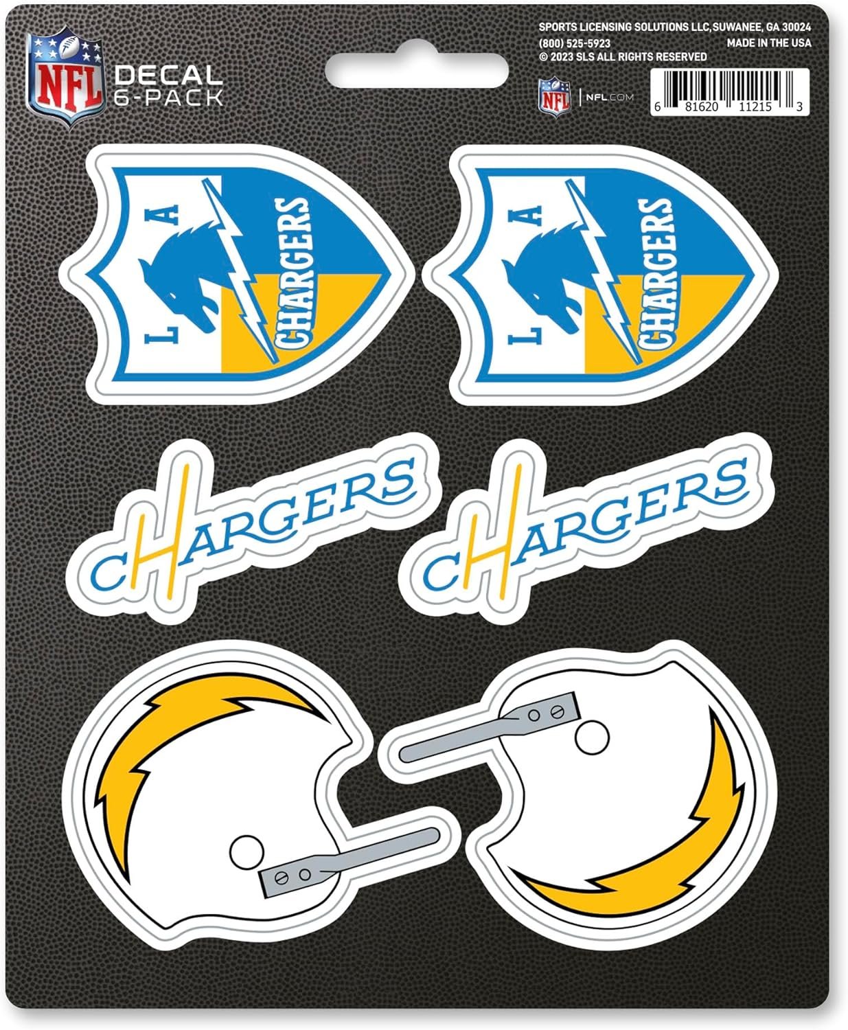 Los Angeles Chargers 6-Piece Decal Sticker Set, Vintage Retro Logo, 5x6 Inch Sheet, Gift for football fans for any hard surfaces around home, automotive, personal items