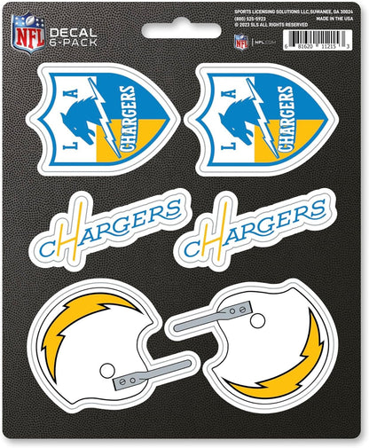 Los Angeles Chargers 6-Piece Decal Sticker Set, Vintage Retro Logo, 5x6 Inch Sheet, Gift for football fans for any hard surfaces around home, automotive, personal items