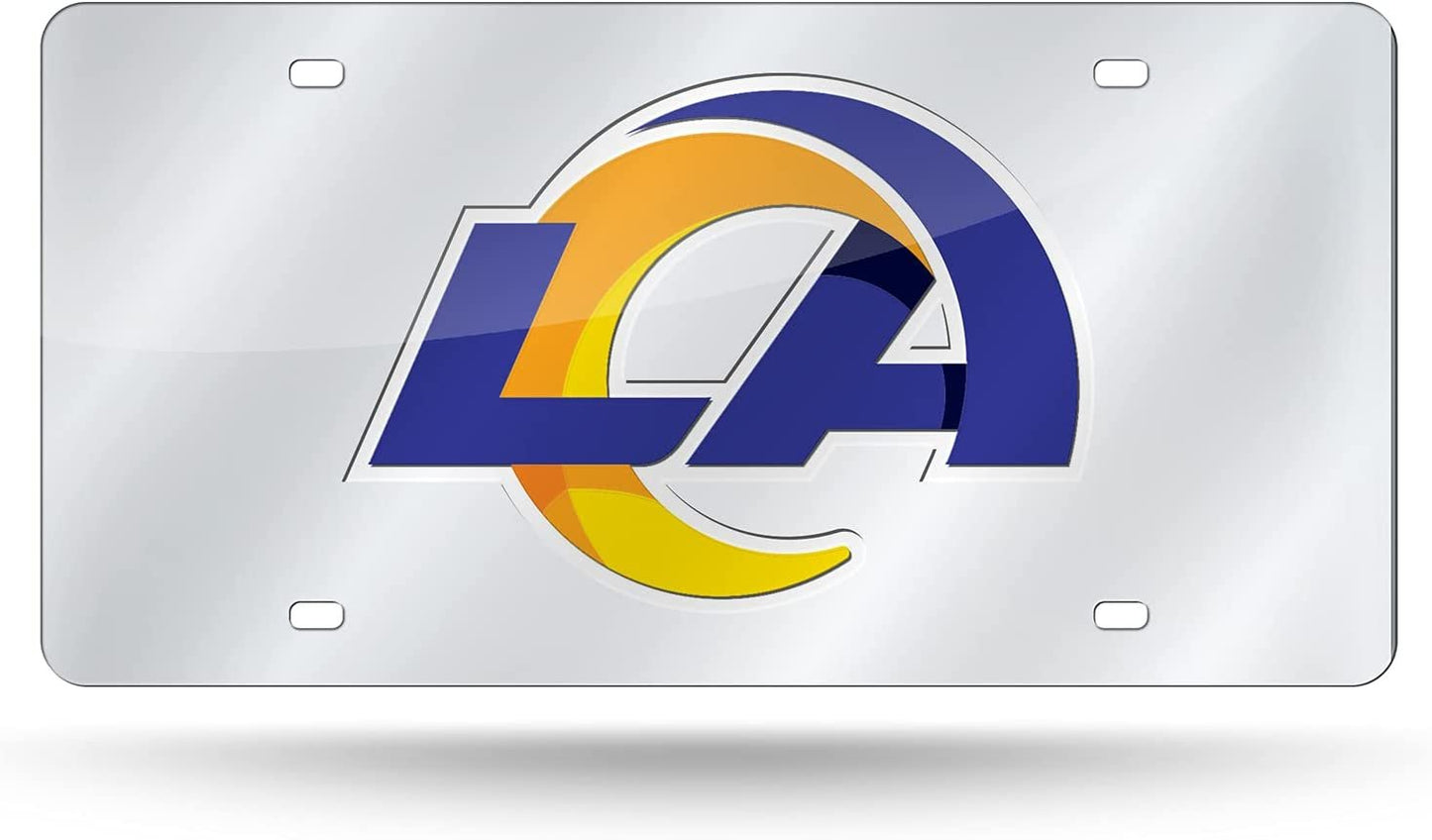 Los Angeles Rams Premium Laser Cut Tag License Plate, Mirrored Acrylic Inlaid, 6x12 Inch
