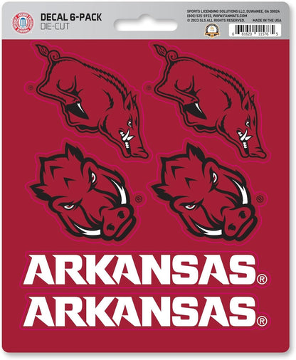University of Arkansas Razorbacks 6-Piece Decal Sticker Set, 5x6 Inch Sheet, Gift for football fans for any hard surfaces around home, automotive, personal items