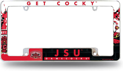 Jacksonville State University Gamecocks Metal License Plate Frame Chrome Tag Cover All Over Design 6x12 Inch