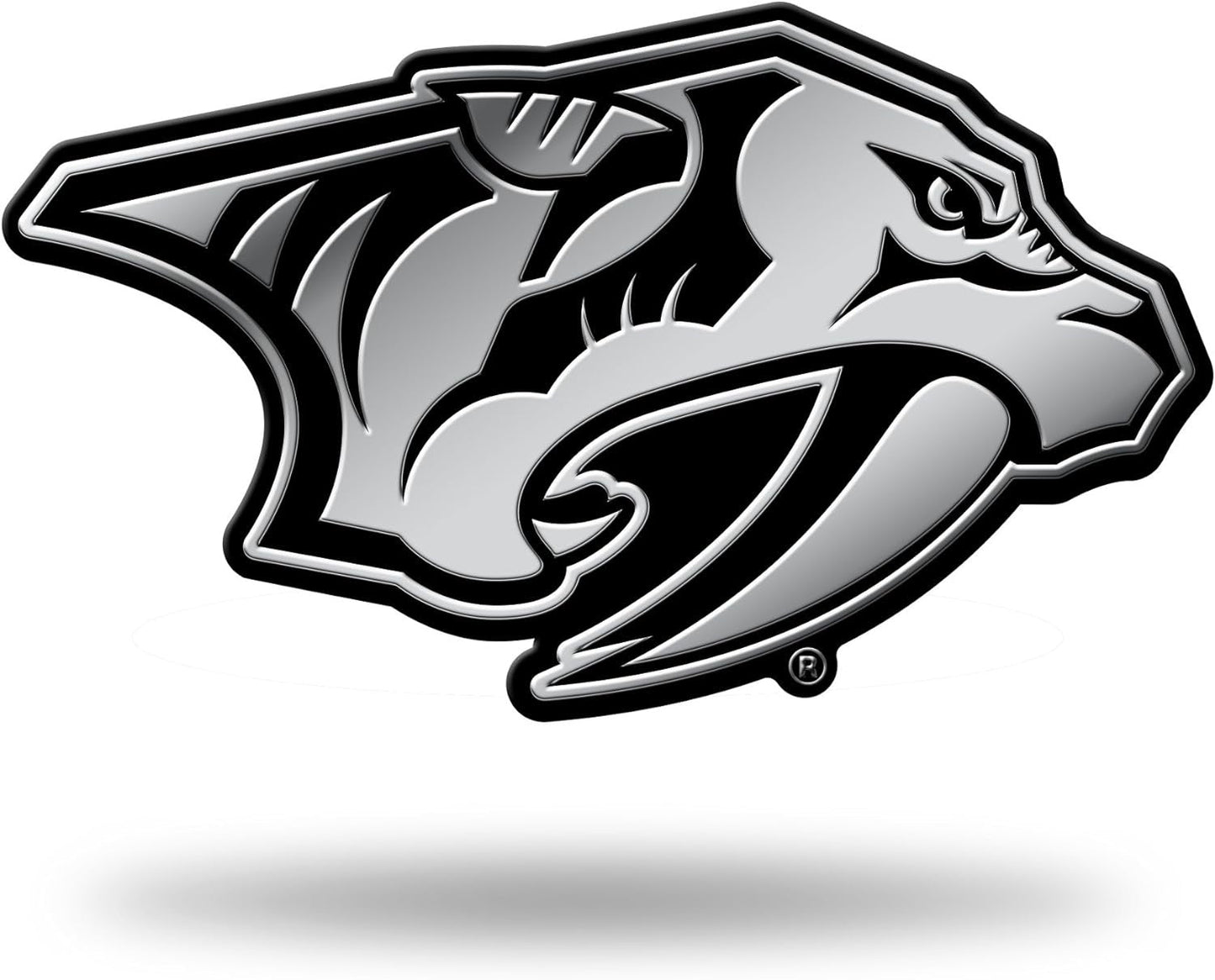 Nashville Predators Auto Emblem, Silver Chrome Color, Raised Molded Plastic, 3.5 Inch, Adhesive Tape Backing
