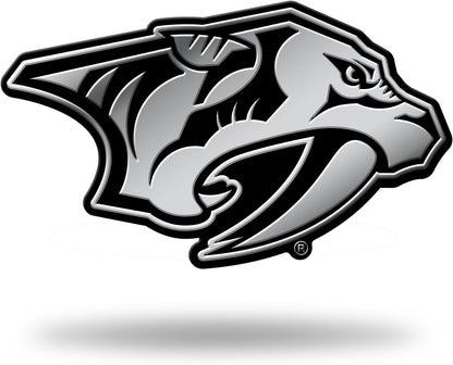 Nashville Predators Auto Emblem, Silver Chrome Color, Raised Molded Plastic, 3.5 Inch, Adhesive Tape Backing