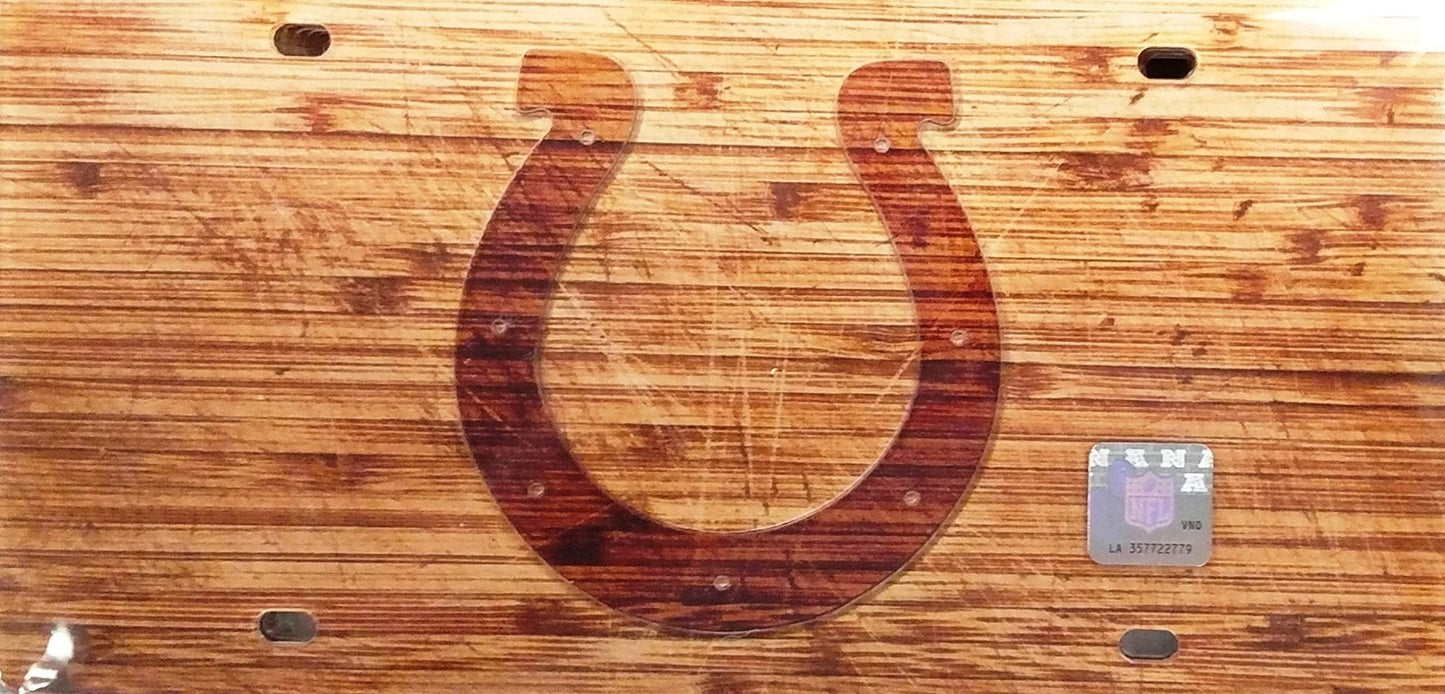 Indianapolis Colts Laser Cut Acrylic Inlaid License Plate Tag, Woodgrain Styling, 12x6 Inch