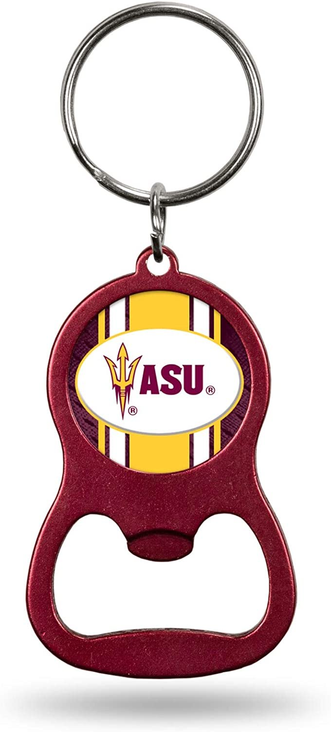 Arizona State University Sun Devils Premium Solid Metal Bottle Opener Keychain, Silver Key Ring, Team Logo