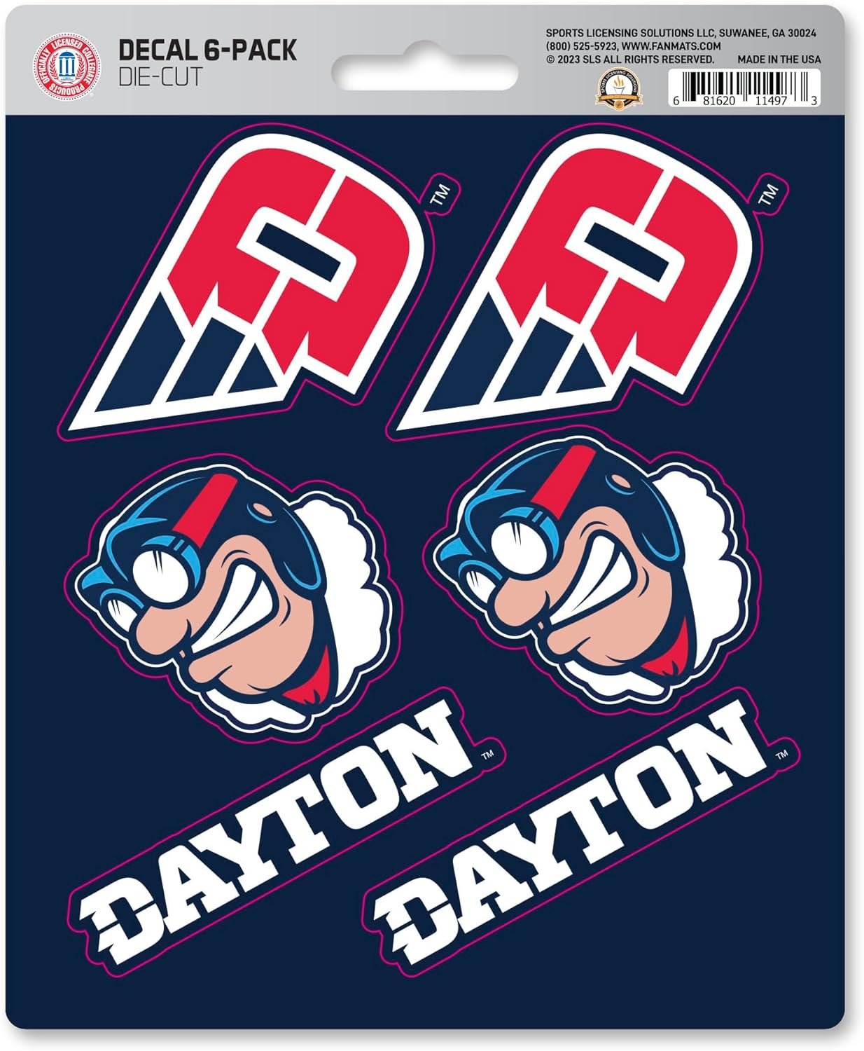 University of Dayton Flyers 6-Piece Decal Sticker Set, 5x6 Inch Sheet, Gift for football fans for any hard surfaces around home, automotive, personal items