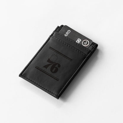 Philadelphia 76ers Premium Black Leather Wallet, Front Pocket Magnetic Money Clip, Laser Engraved, Vegan