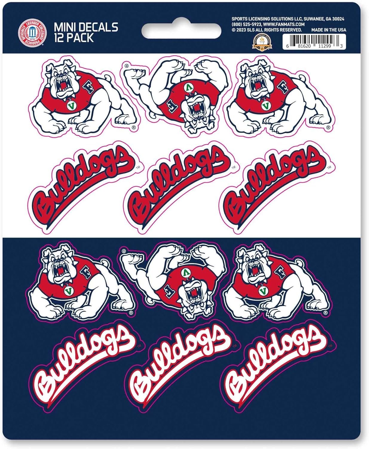 Fresno State Bulldogs 12-Piece Mini Decal Sticker Set, 5x6 Inch Sheet, Gift for football fans for any hard surfaces around home, automotive, personal items