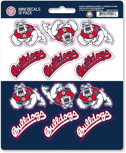 Fresno State Bulldogs 12-Piece Mini Decal Sticker Set, 5x6 Inch Sheet, Gift for football fans for any hard surfaces around home, automotive, personal items