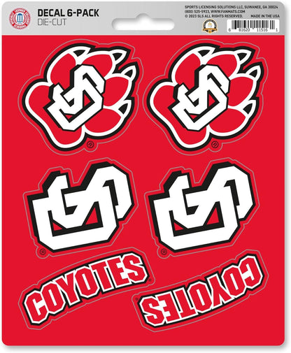 University of South Dakota Coyotes 6-Piece Decal Sticker Set, 5x6 Inch Sheet, Gift for football fans for any hard surfaces around home, automotive, personal items