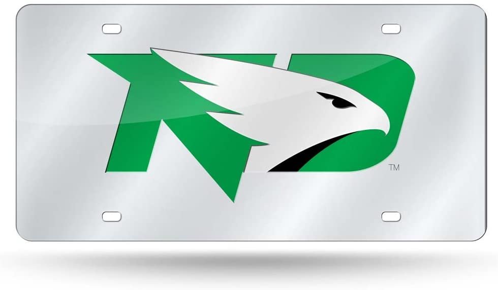 University of North Dakota Fighting Hawks Laser Cut Tag License Plate, Mirrored Acrylic Inlaid, 12x6 Inch