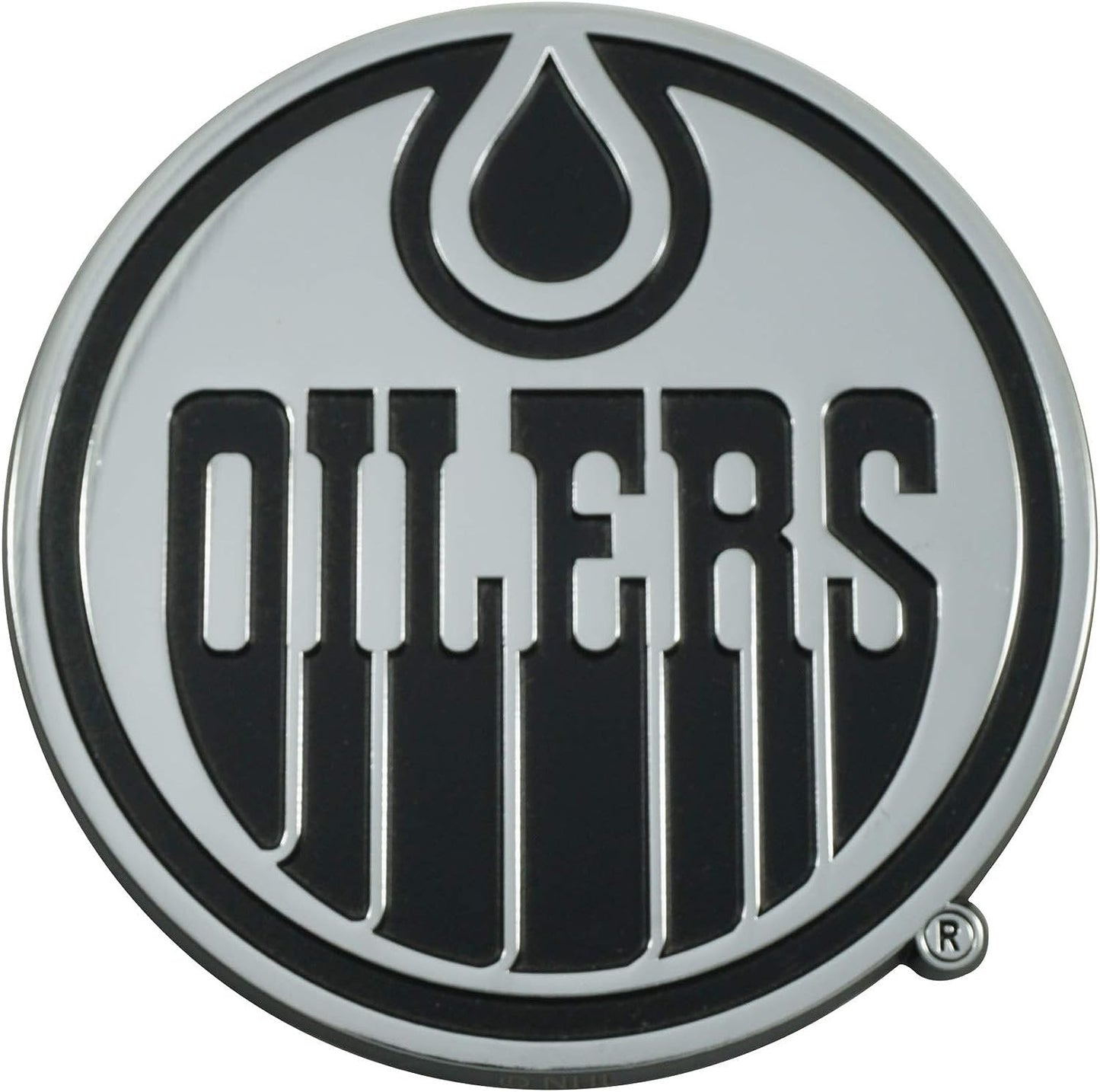 Edmonton Oilers Premium Solid Metal Color Raised Auto Emblem Shape Cut Adhesive Backing