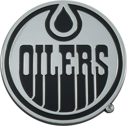 Edmonton Oilers Premium Solid Metal Color Raised Auto Emblem Shape Cut Adhesive Backing
