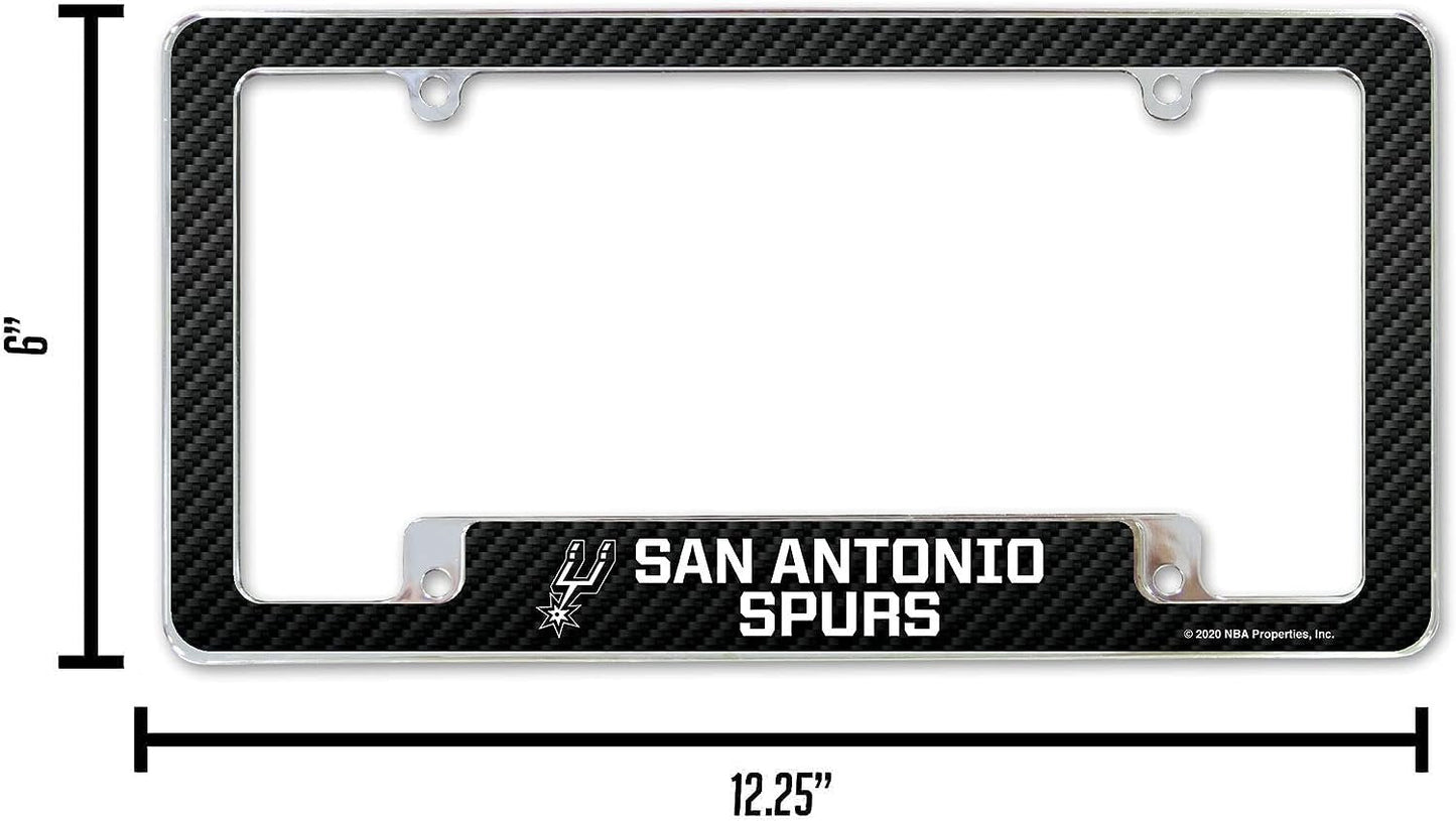 San Antonio Spurs Premium Metal License Plate Frame Tag Cover, Carbon Fiber Design, 12x6 inch, Pre-Drilled Holes, Officially Licensed