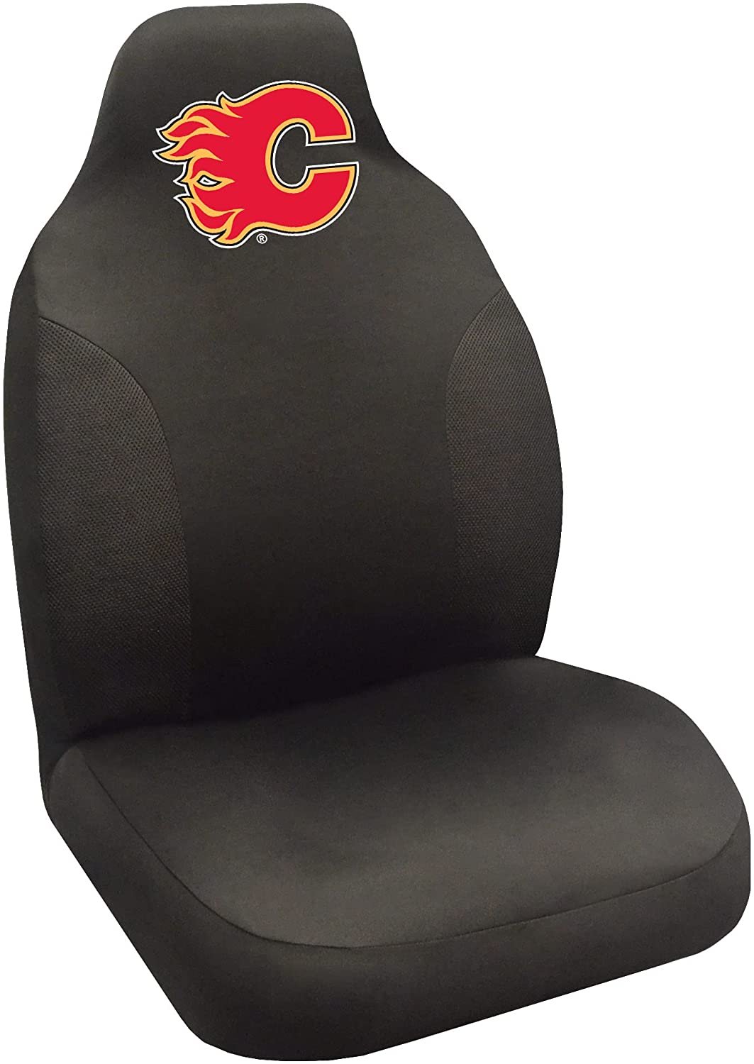 Calgary Flames Premium Embroidered Black Auto Bucket Seat Cover, 48x20 Inch, Elastic