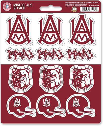 Alabama A&M University Bulldogs 12-Piece Mini Decal Sticker Set, 5x6 Inch Sheet, Gift for football fans for any hard surfaces around home, automotive, personal items