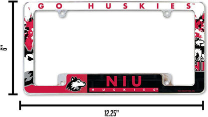 University of Northern Illinois Huskies Metal License Plate Frame Chrome Tag Cover All Over Design 6x12 Inch