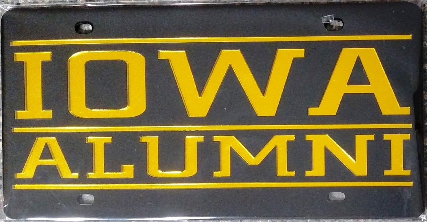 University of Iowa Hawkeyes Premium Laser Cut Tag License Plate, Alumni Design, Mirrored Acrylic Inlaid, 12x6 Inch